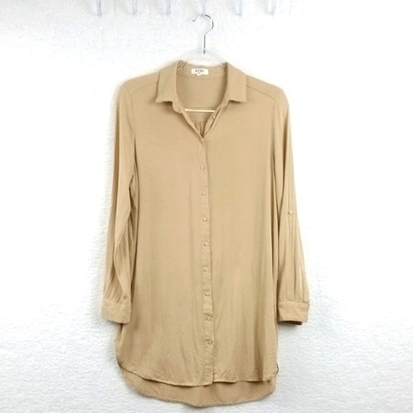 Kilky Paris Tan Button-Up Tunic Blouse, Women's Size Lg - Picture 1 of 8